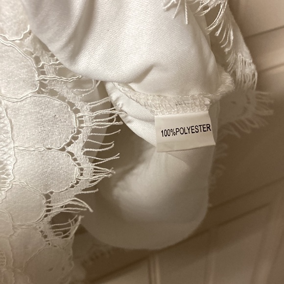 MSLG Size XL White Dress Floral Lace Overlay Lined Flutter Sleeve Scoop Neck NEW - Picture 4 of 8